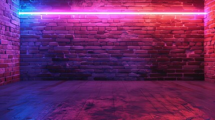 Background featuring purple neon light shining on a brick wall in the dark