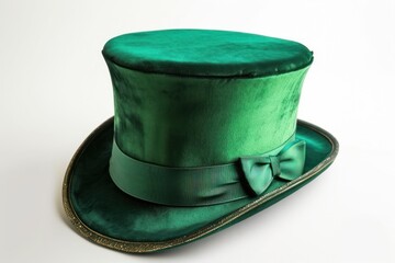 a green top hat with a bow