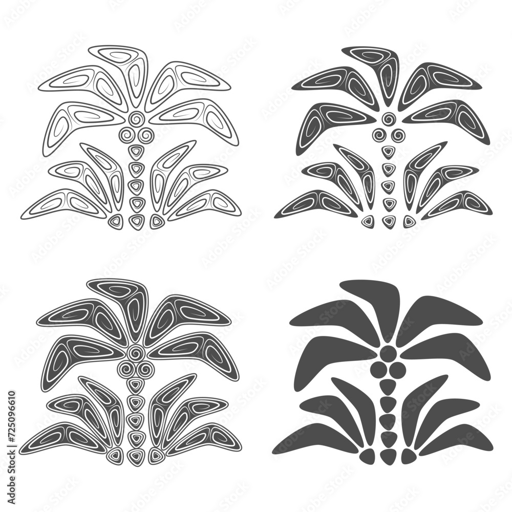 Poster abstract vector illustration with tropical palm tree. black and white isolated objects in polynesia 