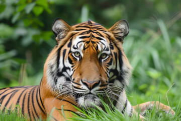 Naklejka na ściany i meble Portrait of a beautiful tiger in its natural habitat