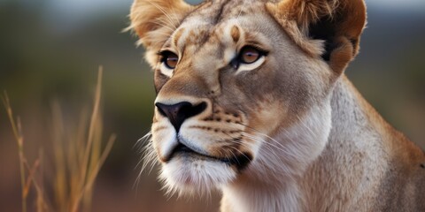 a close up of a lion