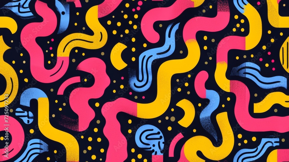Poster a colorful pattern with a lot of different shapes and colors, ai