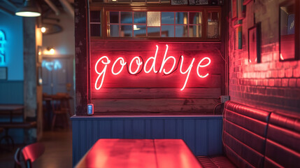 Neon Sign - Vibrant 'Goodbye' Neon Sign Illuminated in the Night Gen AI