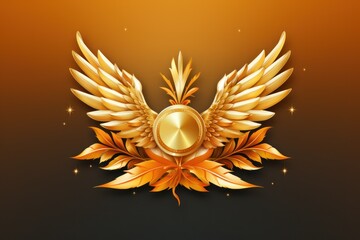 a gold winged emblem with leaves