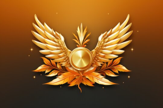 a gold winged emblem with leaves