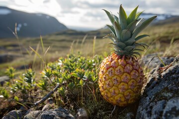 a pineapple on a rocky hill