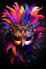 a colorful mask with feathers