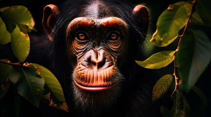 a chimpanzee looking at the camera