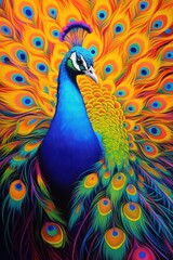 a colorful peacock with its tail feathers spread out