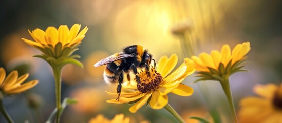 Blooming flowers in the garden provide bees and bumblebees with pollen and honey for pollination.