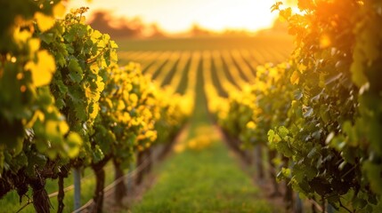 Naklejka premium a row of trees in a field with the sun shining through the trees and the grass in the foreground.