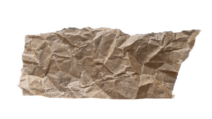 Crumpled brown paper isolated on white background with clipping path.