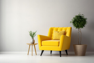A yellow chair on gray background 