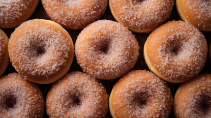 Tłusty Czwartek - pyszne lukrowane pączki i oponki z marmoladą. Smakowity upieczony donut. Dużo kalorii czyli jedzenie słodkich wypieków - obrazy, fototapety, plakaty