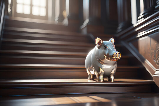 Piggy bank on the staircase