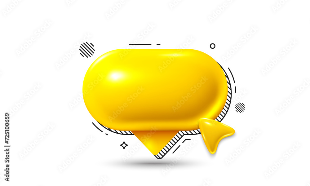Poster speech bubble icon with cursor pointer. yellow chat comment 3d icon. talk message box. modern realis
