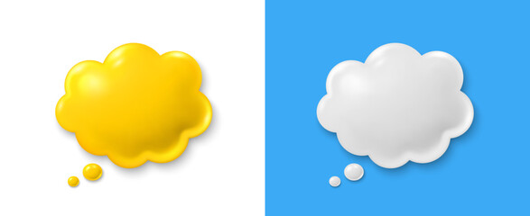 Comic speech bubble set. Yellow chat comment 3d icon. Talk message box. Modern realistic 3d design. Support comic speech bubble, chat message box. Social media dialog banner. Vector