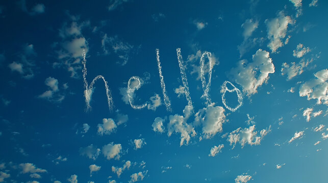 Hello Skywriting - A photo of 'hello' written in the sky with clouds Gen AI