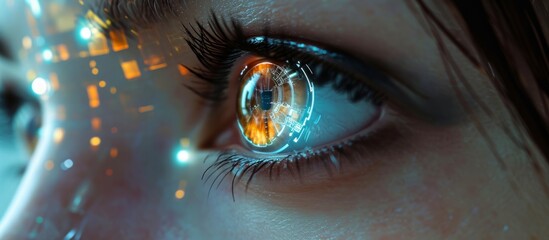 Fusion of bioengineering and the human body through a cyborg with an implanted chip in a girl's eye.