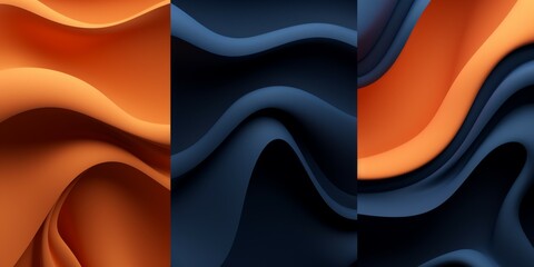 3d rendering of abstract wavy background with smooth lines in orange and blue colors