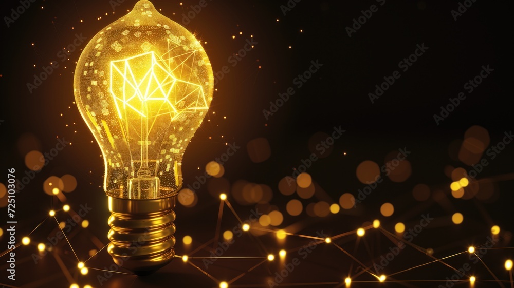 Poster illuminated bulb with connected lines and dots concept