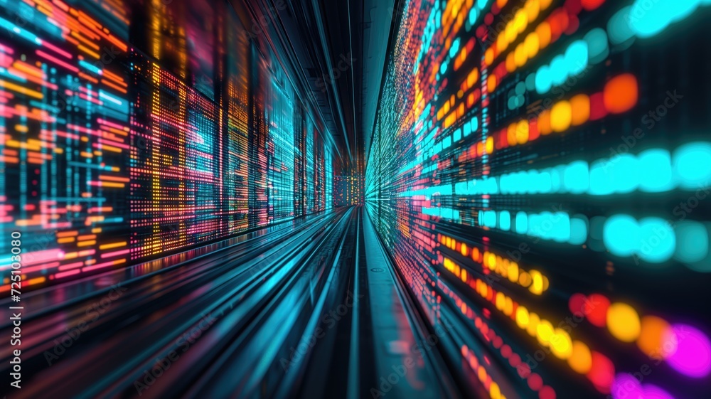Aufkleber colorful and vibrant visualization of a data tunnel in a futuristic setting