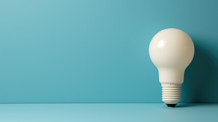 A single illuminated light bulb against a blue background