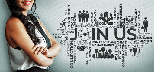 Human Resources Recruitment and People Networking Concept. Modern graphic interface showing...