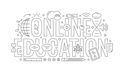 online education and training symbols. online education technical drawing