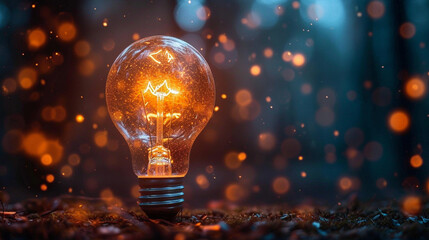 A lit light bulb as a symbol of a new idea