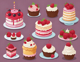 Birthday cake slice and mousse cakes sticker collection for a festive celebration