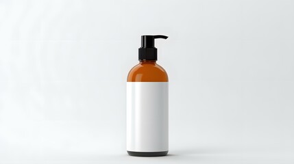 Brown glass bottle with pump mockup for cosmetic products.isolated on white background. Front view. Natural Organic Spa Cosmetic concept..