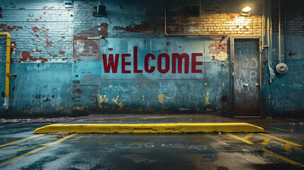 Warm and Inviting - A wall with the word 'Welcome' written on it Gen AI