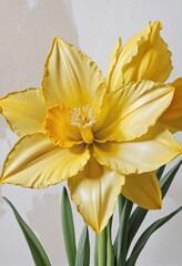 Floral oil painting with daffodil flower in gold and yellow on white backdrop