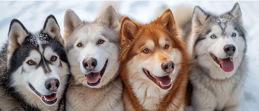 Four Siberian Huskies in the Snow