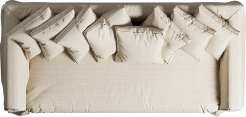 Obraz na płótnie Canvas Top view of comfortable sand sofa with cushions