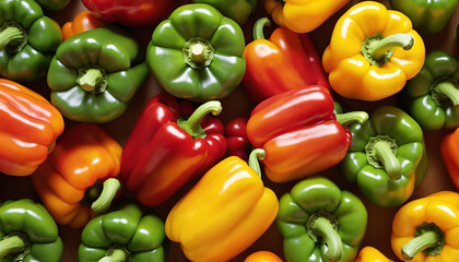 Colorful bell pepper background from above