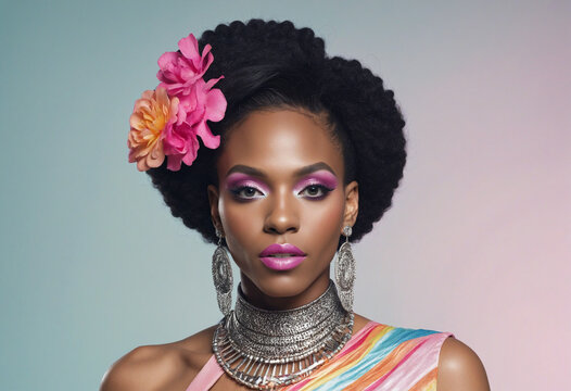 Vibrant Close-Up Portrait of Androgynous Man of African Descent