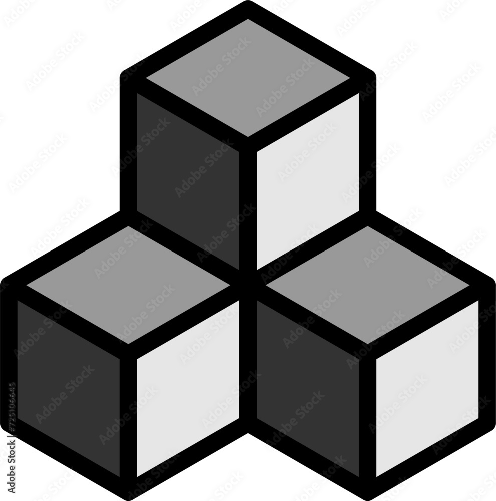 Poster basic geometrical arrangement with greyscale monochrome solid box cube icon in 3d perspective view. 