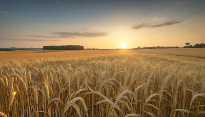 Obraz premium Rural background with golden wheat harvest in open field