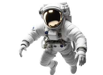 astronaut suspended on a white background.