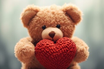 Cute teddy clutching heart. Generative AI