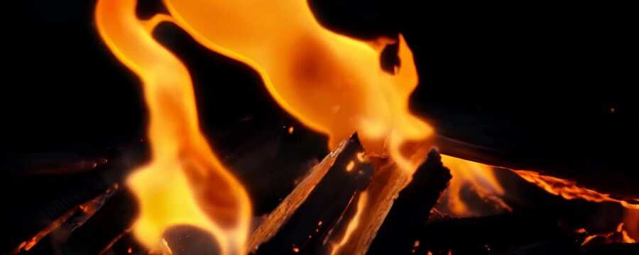 Close-Up of Fire Burning Wood