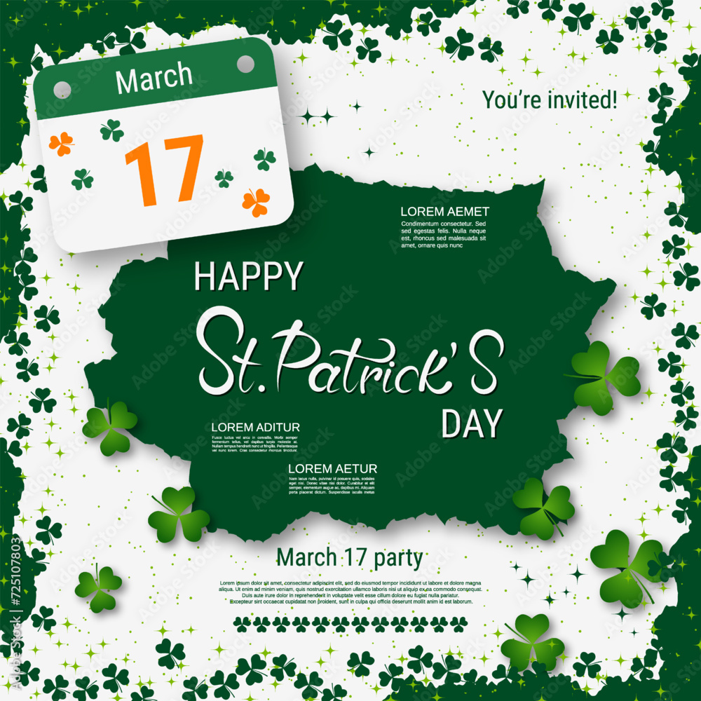 Poster st.patrick's day vector illustration. green-white background with colorful clover leaves and design 