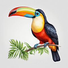 Colorful tropical bird on white - Watercolor painting of isolated toucan