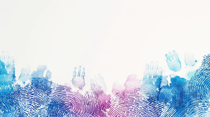 Blue and pink fingerprint swirls on a bright background forming a frame for a copy space. - obrazy, fototapety, plakaty
