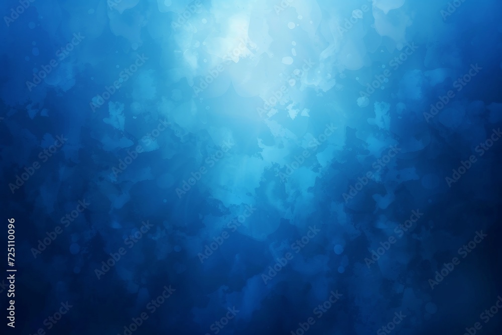 Poster deep blue underwater effect with light rays and floating particles.
