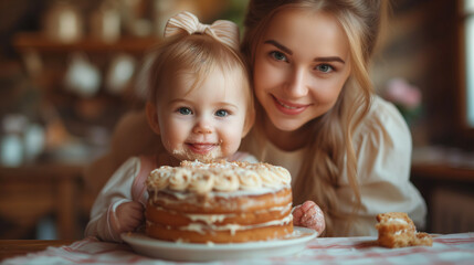 woman with a child making cookies,ai