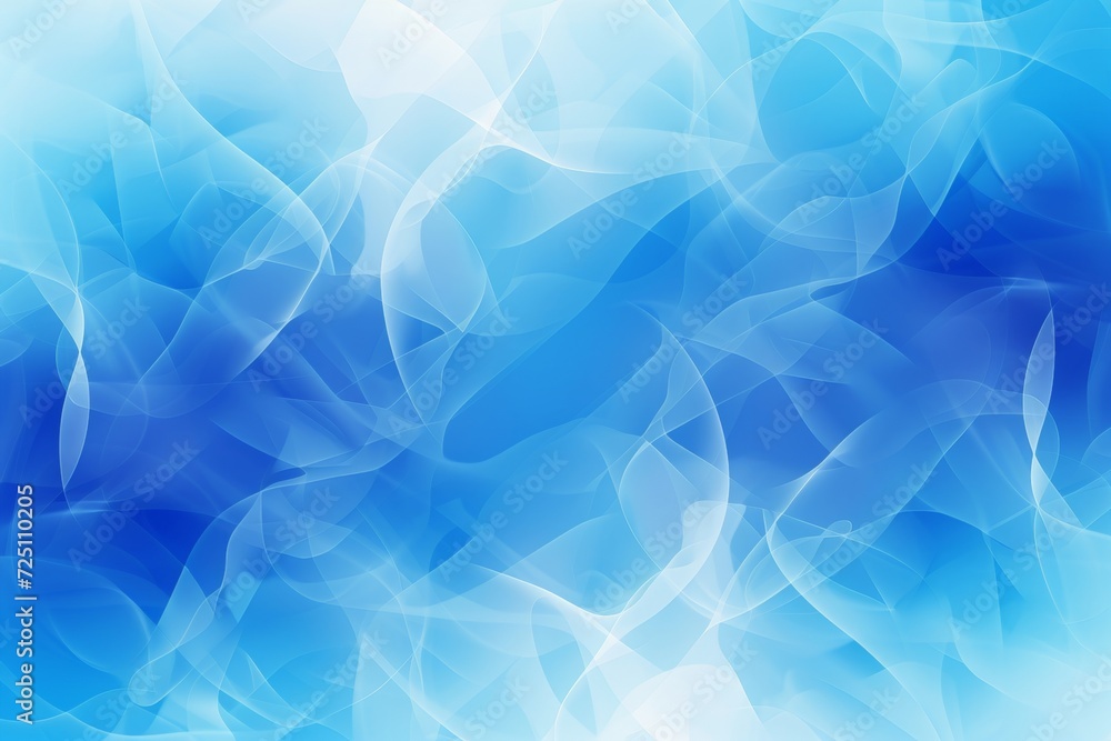 Poster abstract swirling blue patterns with varying shades and transparent layers.