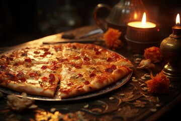 Pizza yeast flatbread, tomato sauce, cheese, herbs a traditional Italian dish stacked filling of tomato sauce, cheese ingredients such s meat, vegetables, mushrooms and other foods. pizzaiolo.